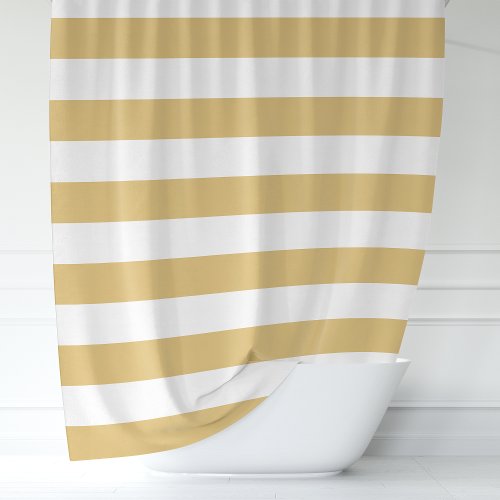 Gold And White Wide Stripes Shower Curtain