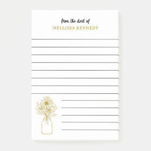 Gold And White Wildflower Lined From The Desk Of Post-it Notes