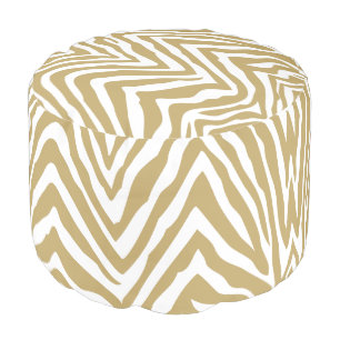 Gold and White Zebra Print Pouf