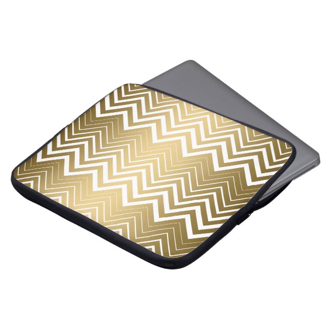 Gold And White Zigzag Chevron Laptop Sleeve (Front Top)
