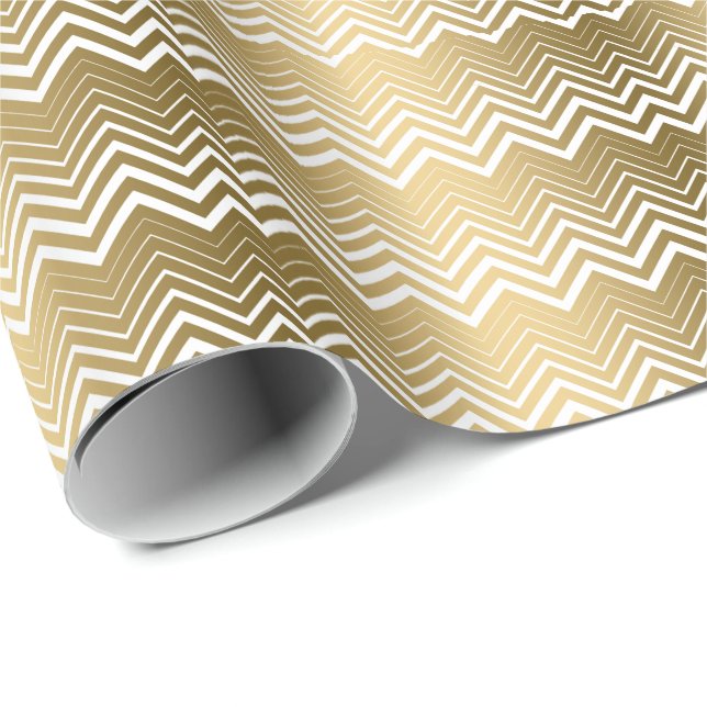 Gold And White Zigzag Chevron Wrapping Paper (Roll Corner)