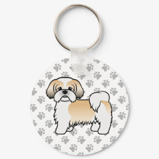 Gold And WhiteShih Tzu Cute Cartoon Dog Keychain