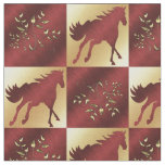 Gold and Wine Horse Print Blocks Fabric