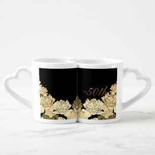 Gold and yellow 50th anniversary coffee mug set