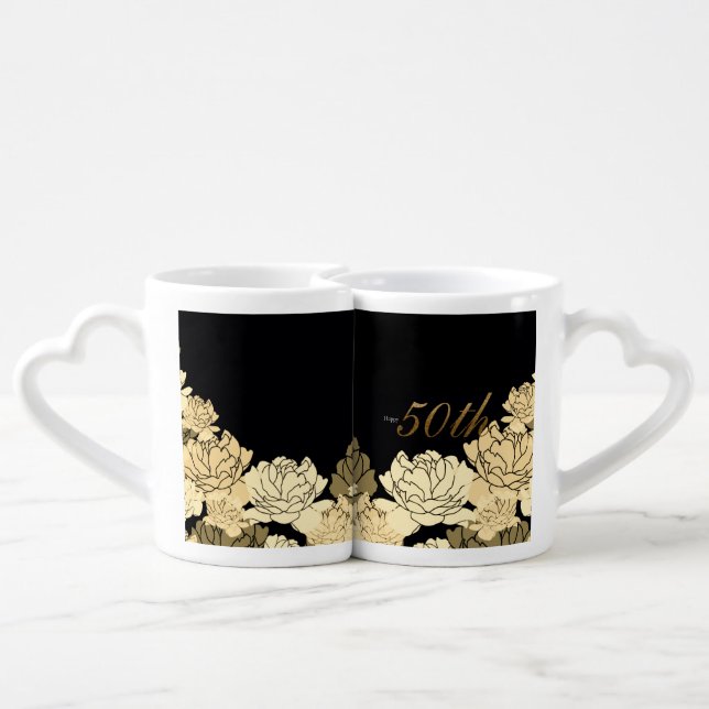 Gold and yellow 50th anniversary   coffee mug set (Back Nesting)