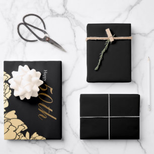 Gold and yellow 50th anniversary wrapping paper sheets