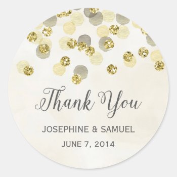 Gold And Yellow Confetti Thank You Round Stickers by melanileestyle at Zazzle