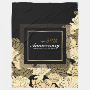 Gold and yellow rose print fleece blanket