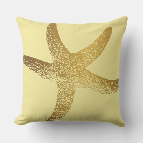 Gold and Yellow Starfish Outdoor Throw Pillow