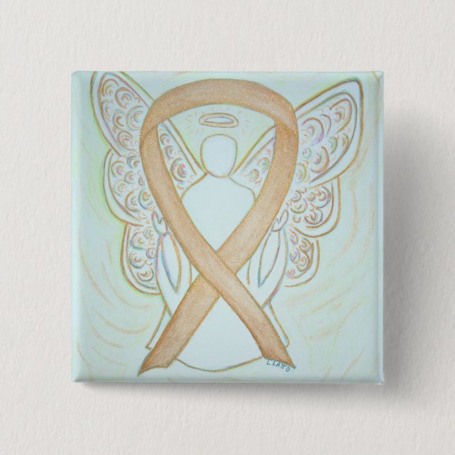 Gold Angel Awareness Ribbon Art Pin (Front)