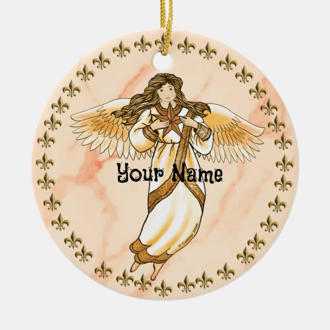 Gold Angel  Ceramic Ornament (Front)