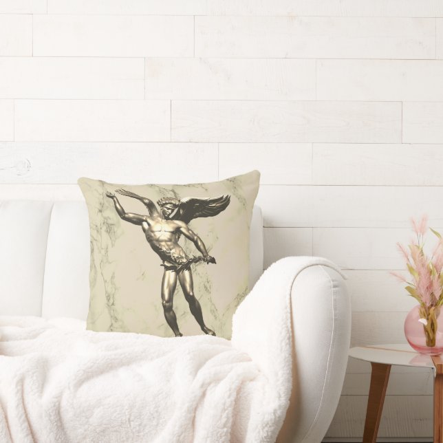 Gold Angel Man with Wings on Marble Throw Pillow (Couch)