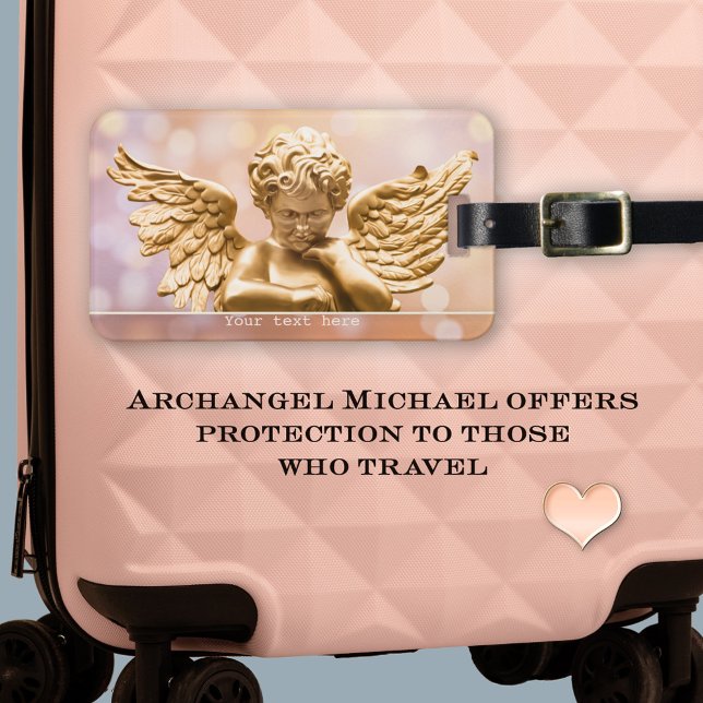 Gold Angel Sparkling Luggage Tag (A pretty angel on a sparkling lights background in pastel colors. Call on Archangel Michael)