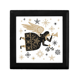 Gold Angel Stars Christmas Carol Folkart Gift Box