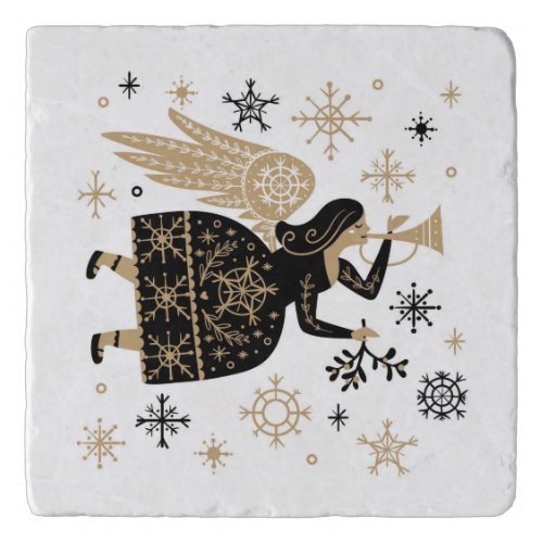 Gold Angel Stars Christmas Carol Folkart  Trivet