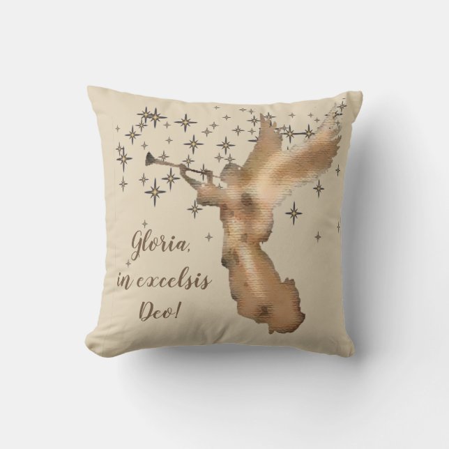Gold Angel Stars Christmas Carol Quote Throw Pillow (Front)