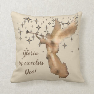 Gold Angel Stars Christmas Carol Quote Throw Pillow