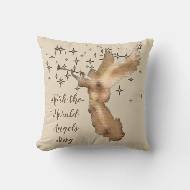 Gold Angel Stars Christmas Quote Throw Pillow (Front)