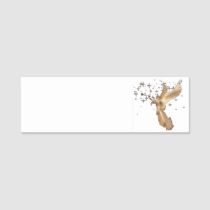 Gold Angel & Trumpet Christmas Art Name Tag