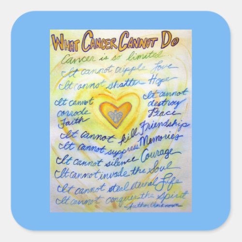 Gold Angel What Cancer Cannot Do Poem Decals Square Sticker