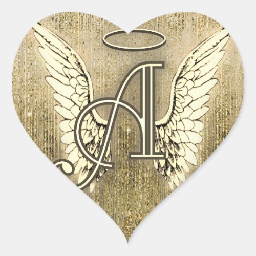 Gold Angel Wings Heart Letter A Heart Sticker