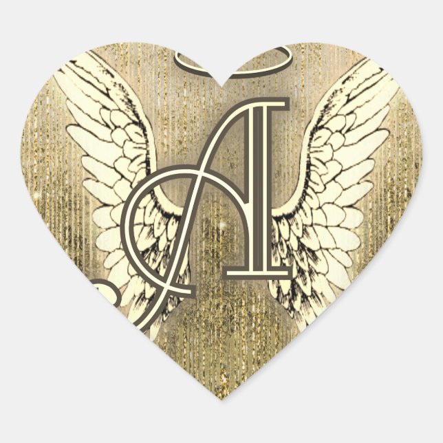 Gold Angel Wings Heart Letter A Sticker (Front)