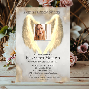 Gold Angel Wings Photo Gold Celebration Of Life Invitation