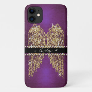 Gold Angel Wings Purple Foil Look Diamond Jewels iPhone 11 Case