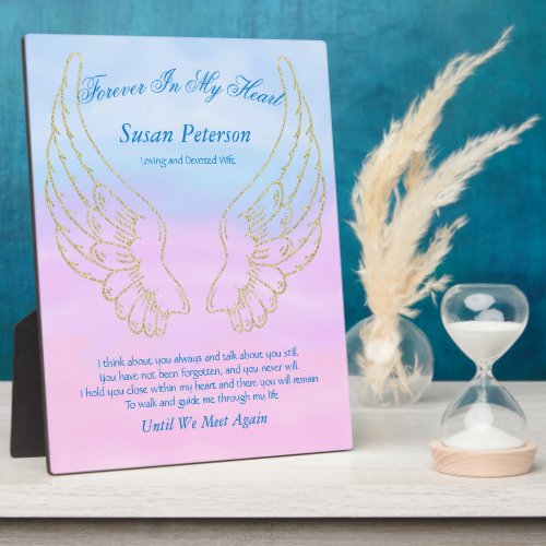 Gold Angel Wings Until We Meet Again Funeral Poem Plaque