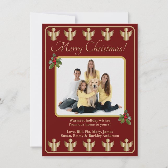 Gold Angels Christmas Photo Holiday Card (Front)