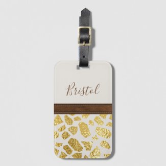 Gold Animal Print Faux Leather Trim  Luggage Tag