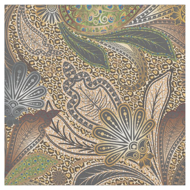 Gold Animal Print Paisley Fabric (Close Up)