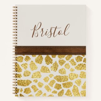 Gold Animal Print With Faux Leather Trim And Name Notebook