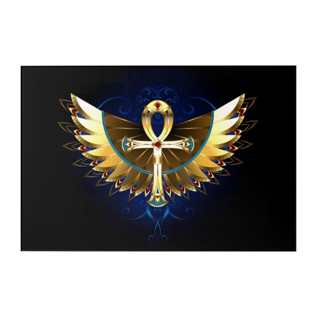 Gold Ankh with Wings Acrylic Print (Front)