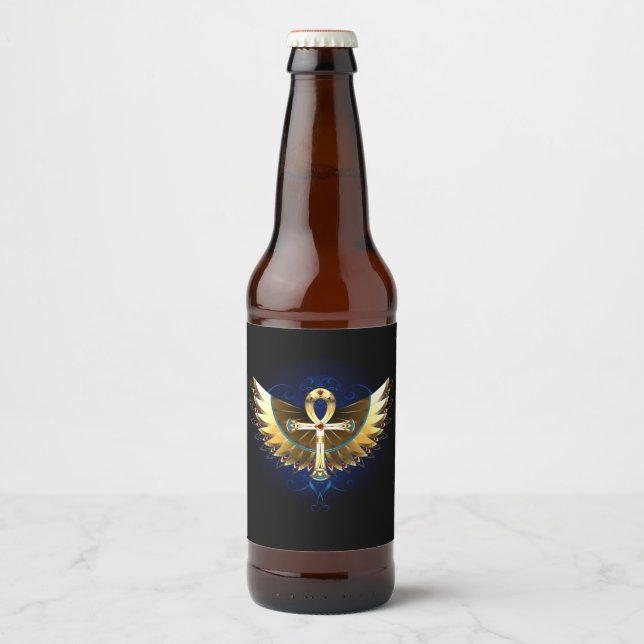 Gold Ankh with Wings Beer Bottle Label (Front)