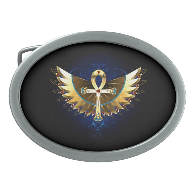 Gold Ankh with Wings Belt Buckle (Front)