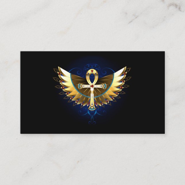 Gold Ankh with Wings Business Card (Front)