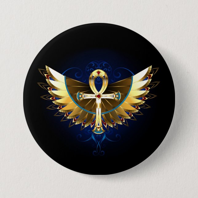 Gold Ankh with Wings Button (Front)