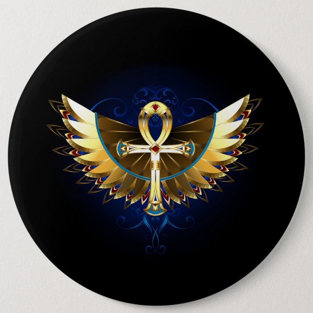 Gold Ankh with Wings Button (Front)
