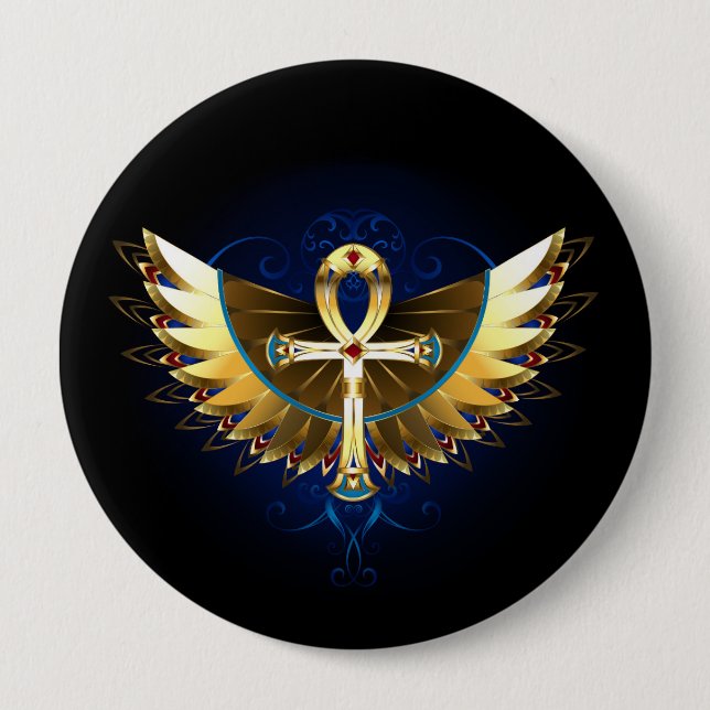 Gold Ankh with Wings Button (Front)