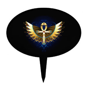 Gold Ankh with Wings Cake Topper