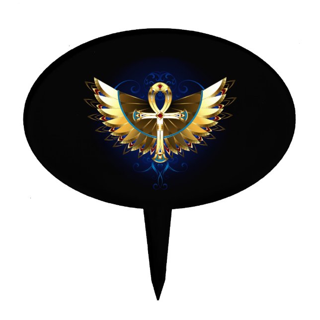 Gold Ankh with Wings Cake Topper (Front)