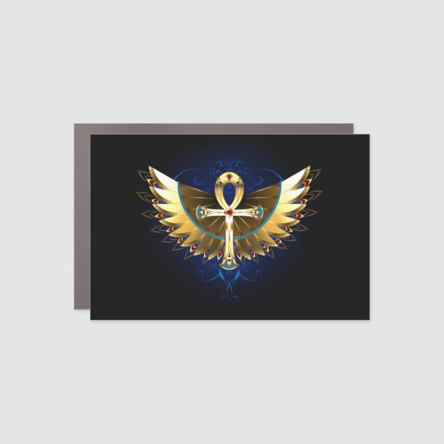 Gold Ankh with Wings Car Magnet (Front)