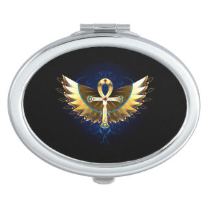 Gold Ankh with Wings Compact Mirror