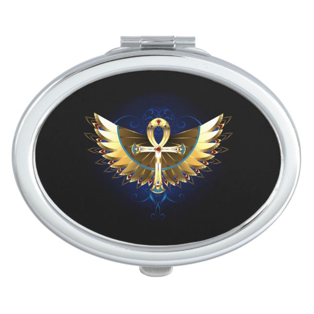 Gold Ankh with Wings Compact Mirror (Front)