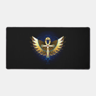 Gold Ankh with Wings Desk Mat