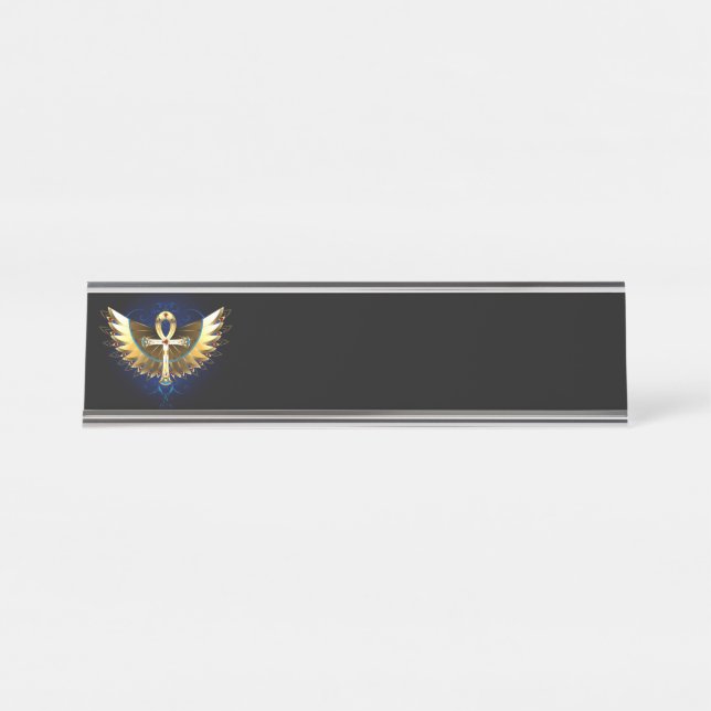 Gold Ankh with Wings Desk Name Plate (Front)