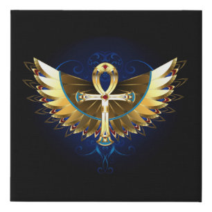 Gold Ankh with Wings Faux Canvas Print