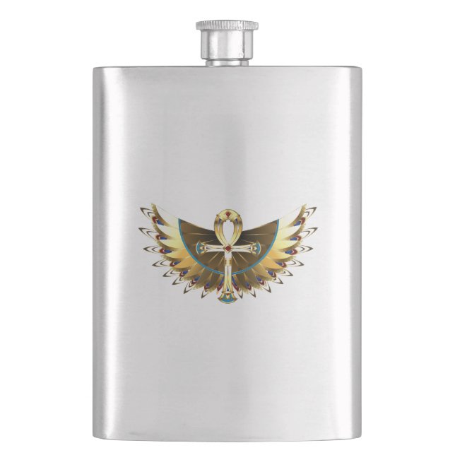 Gold Ankh with Wings Flask (Front)