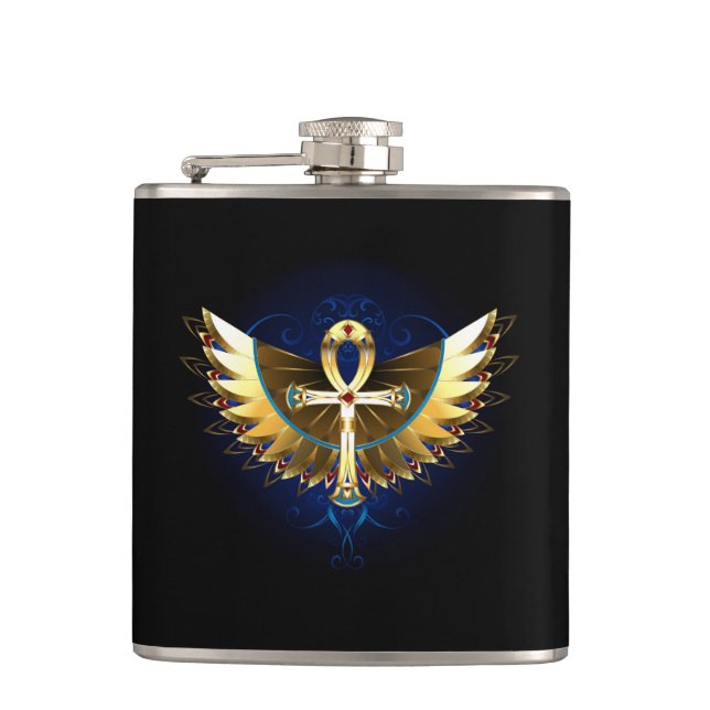 Gold Ankh with Wings Flask (Front)